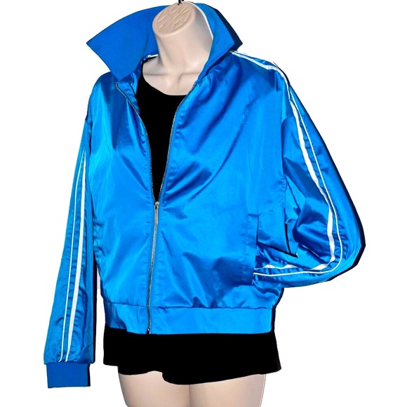 ZARA Jackets & Blazers - ZARA Satin Bright Blue Track Jacket, varsity jacket Size Small